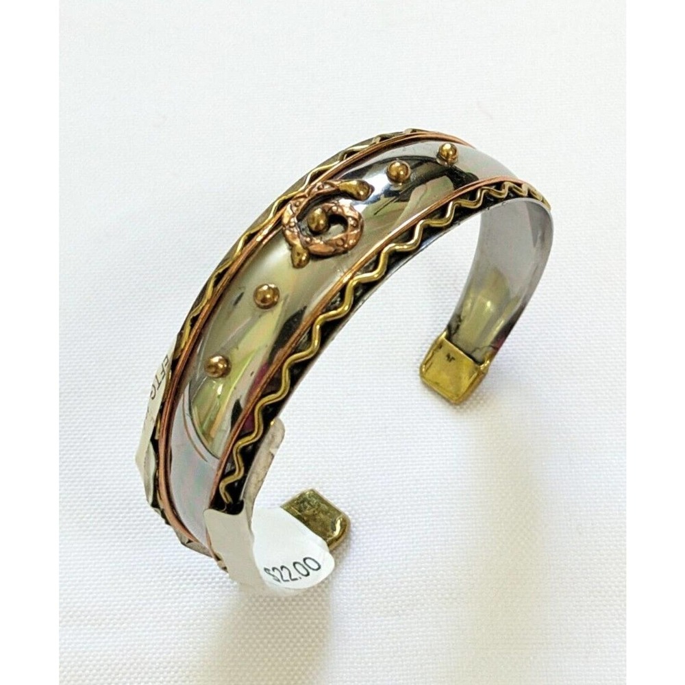 Welded Mixed Metal Cuff Bracelet with Raised Braid, by Anju New Rose Gold *Tone